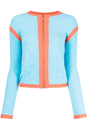CHANEL Logo-embossed zipped cardigan