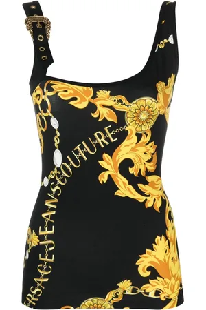 VERSACE Logo-print buckle-detail top
