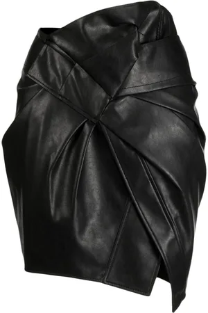 JNBY Asymmetric faux-leather pleated miniskirt