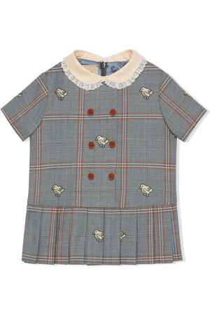 Gucci Pleat-detail plaid wool dress