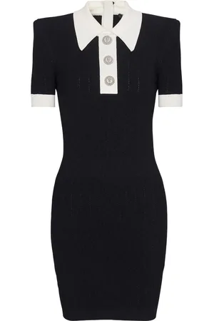 Balmain Ribbed-knit polo minidress