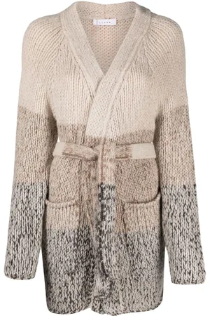 LISKA Belted-waist contrasting-trim cardigan