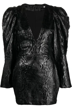 ROTATE Embossed-flowers V-neck minidress