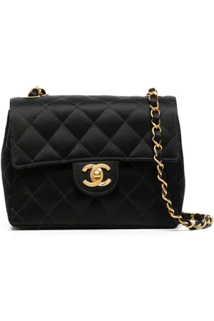Chanel Pre-owned 1985-1990 Mini Classic Flap Satin Shoulder Bag - Black