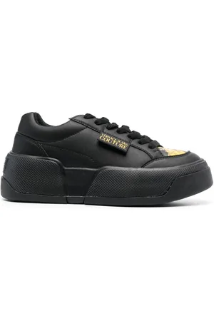 VERSACE Logo-patch round-toe sneakers