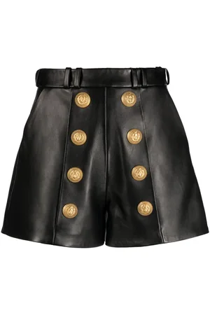 Balmain Button-embellished leather shorts