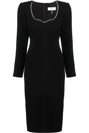 NISSA Crystal-embellished long-sleeve midi dress