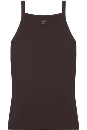 Courrèges Logo-embroidered fine-knit tank top