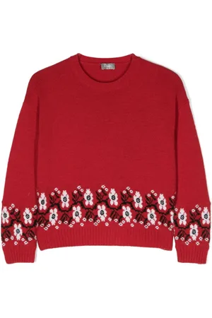Il gufo Floral-embroidery virgin wool jumper