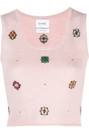 Barrie Floral-motif cropped knitted top
