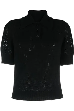 Barrie Pointelle-knit cashmere polo top