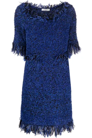 CHARLOTT Fringe-trim three-quarter sleeve dress