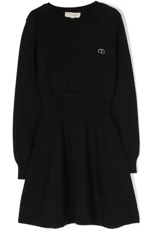 Twin-Set Logo-plaque flared knitted dress