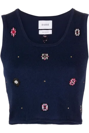 Barrie Floral-motif cropped knitted top
