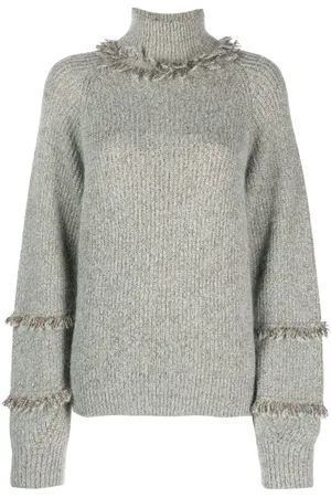 Twin-Set Frayed-trim high-neck jumper