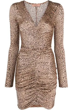 Twin-Set Leopard-print ruched minidress