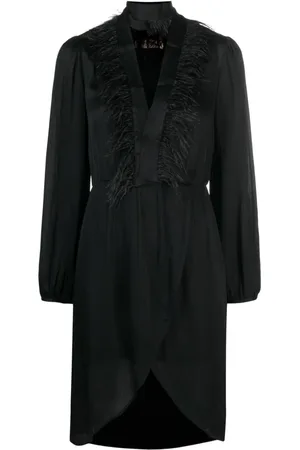 Twin-Set Feather-trim long-sleeve dress