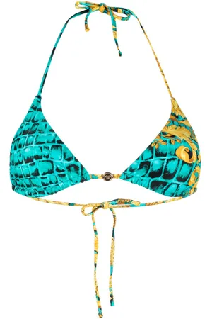 VERSACE Baroccodile-print triangle bikini top