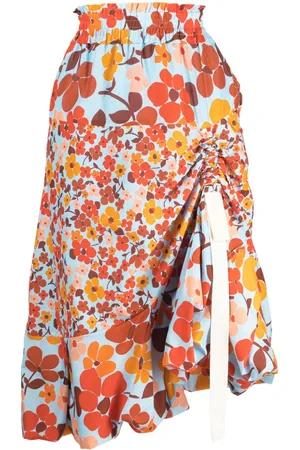 Lee Mathews Floral-print ruched-detail skirt