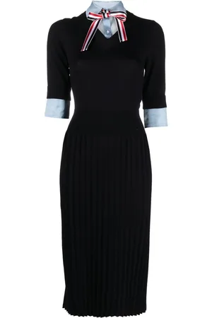 Thom Browne Ribbon-tie layered-knit dress
