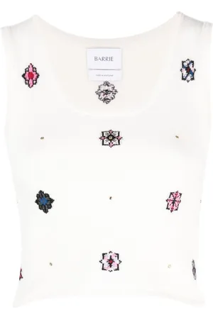 Barrie Floral-motif cropped knitted top