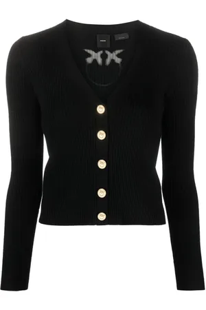 Pinko Ribbed-knit V-neck wool cardigan