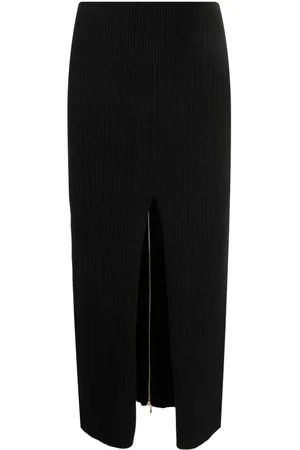 Patou Front-slit ribbed-knit midi skirt