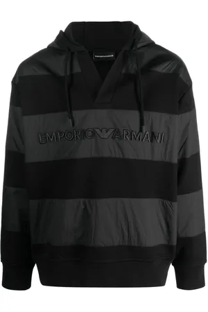 Emporio Armani Logo-embroidered striped hoodie