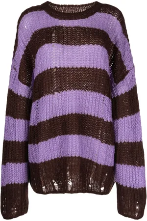 tout a coup Distressed striped waffle-knit jumper