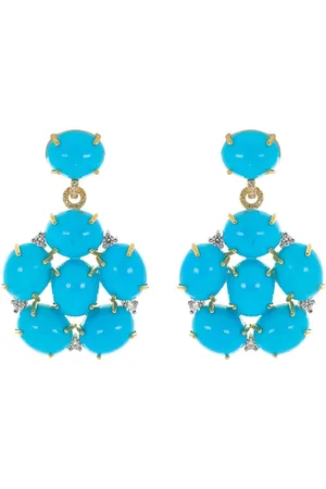 Irene Neuwirth 18kt yellow Kingman turquoise diamond drop earrings