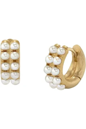 Irene Neuwirth 18kt yellow pearl huggie hoop earrings