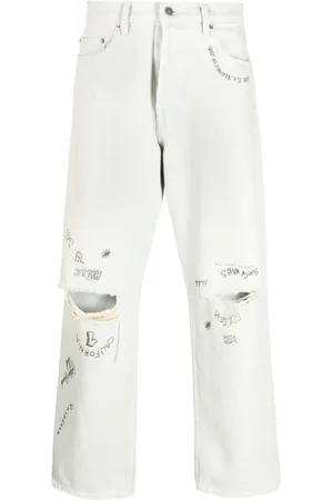 Golden Goose Distressed-effect text-print straight-leg jeans