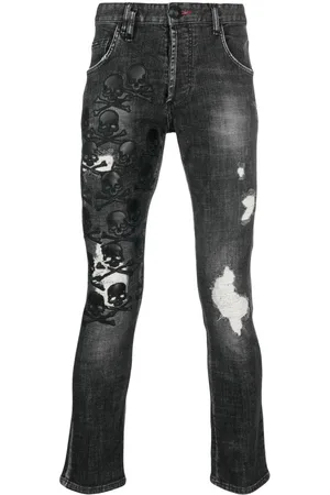 Philipp Plein Skull & Bones logo-embroidered ripped jeans
