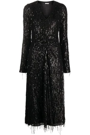 ROTATE Sequin-embellished V-neck midi dress