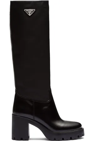 Prada 30mm Leather & Nylon Rain Boots In Black