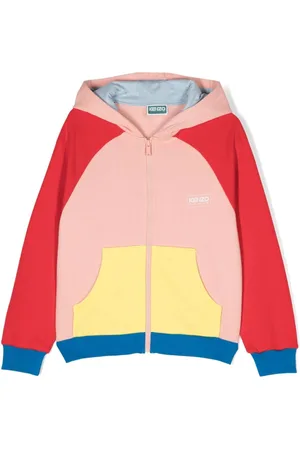 Kenzo Colour-block zip-up cotton blend hoodie