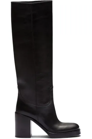 Prada 30mm Leather & Nylon Rain Boots In Black