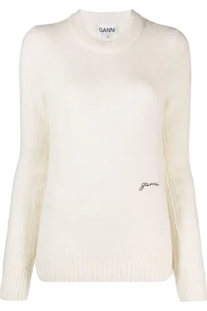 Ganni Logo-embroidered wool-blend jumper