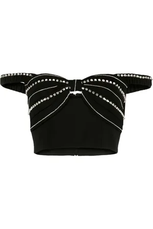 Self-Portrait Crystal-embellished cropped top