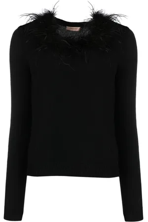 Twin-Set Ostrich-feather fine-knit jumper