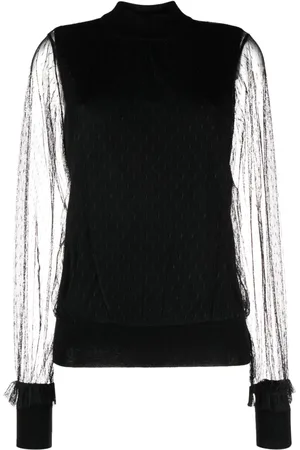 Twin-Set Layered-tulle knitted top