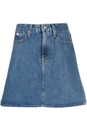 Calvin Klein High-rise A-line denim miniskirt