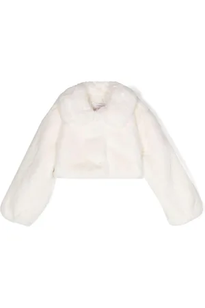 MONNALISA Spread-collar cropped faux-fur jacket