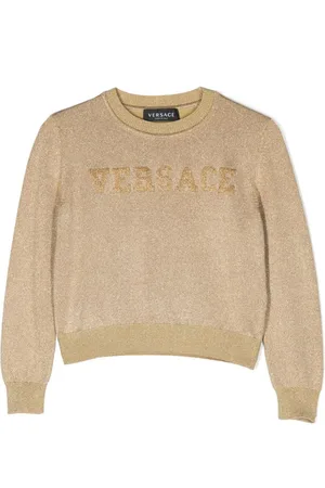 VERSACE Logo-embroidered metallic-threading jumper