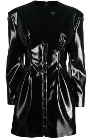DEL CORE V-neck laminated minidress