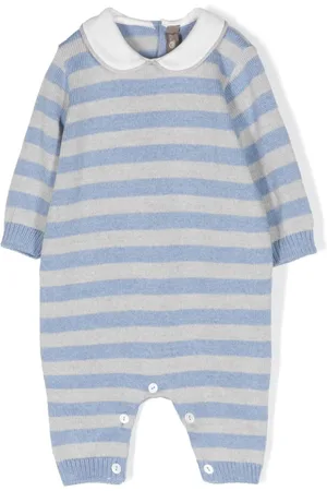 LITTLE BEAR Stripe-print virgin wool romper