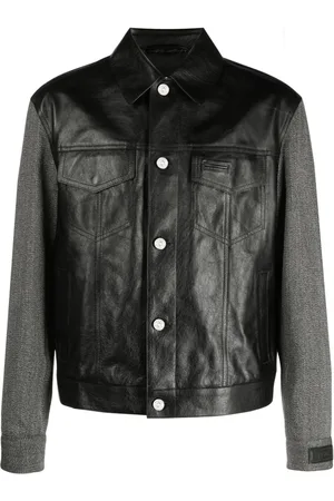 VERSACE Panelled button-down leather jacket
