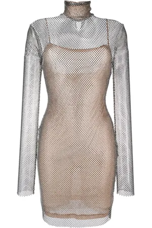 GENNY Mesh-panelling semi-sheer dress