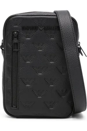 Emporio Armani Monogram-debossed leather messenger bag