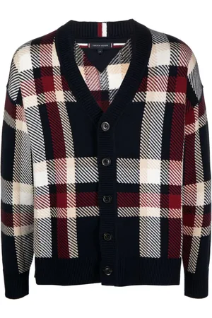Tommy Hilfiger Plaid-check ribbed-knit cardigan